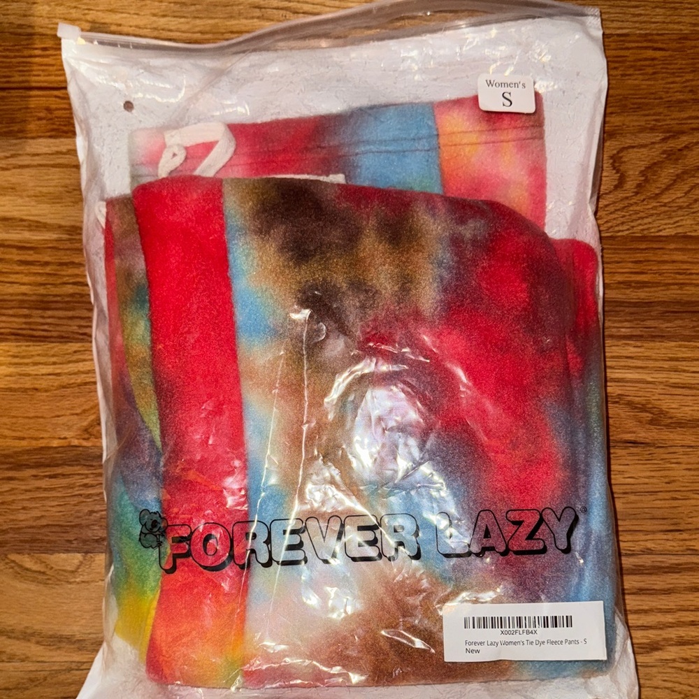 Forever Lazy Rainbow Tie-Dye Fleece Pants -Size Small-NWT